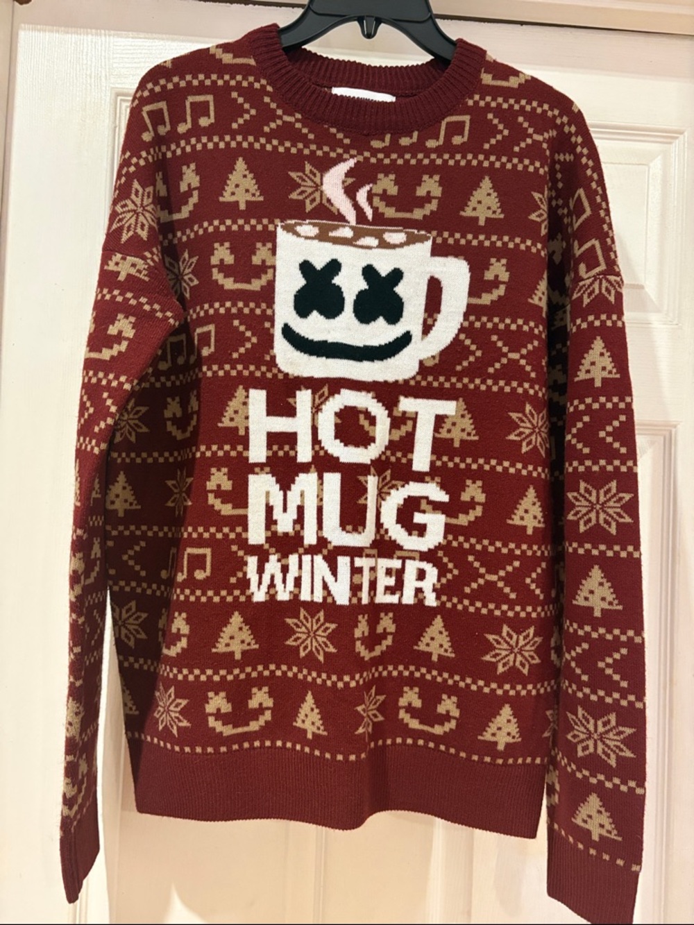 Men's Crewneck Holiday Sweater - Red Hot Mug Winter Graphic